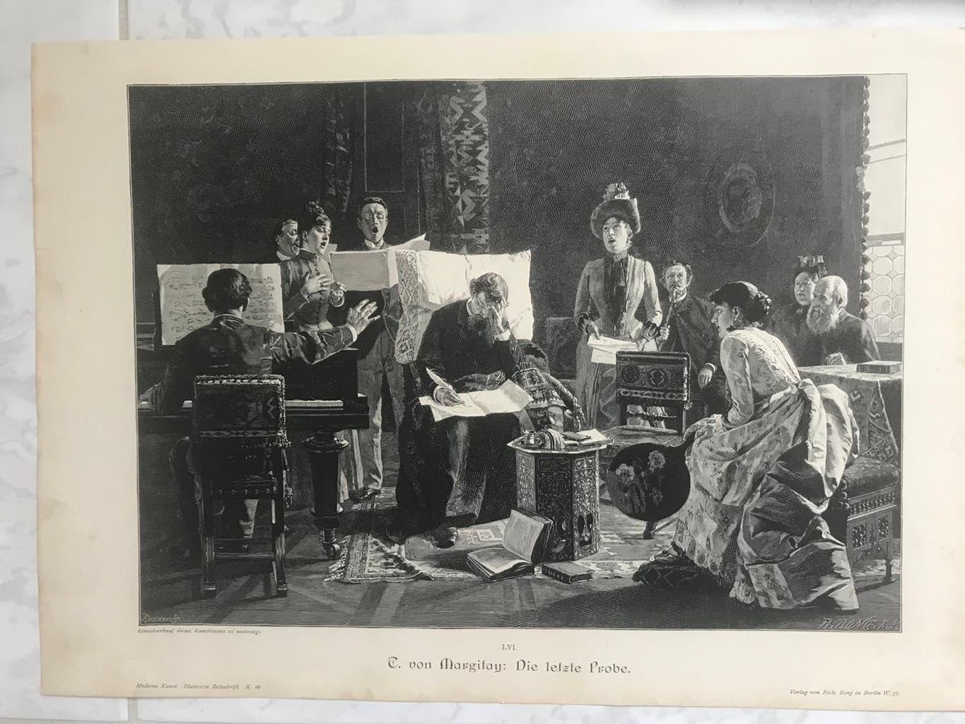 T. von Margitay: Die letzte Probe, 32x23cm., or.gravure 1890, Origineel, Dagelijks leven, 1800 - 1899, Ophalen of Verzenden