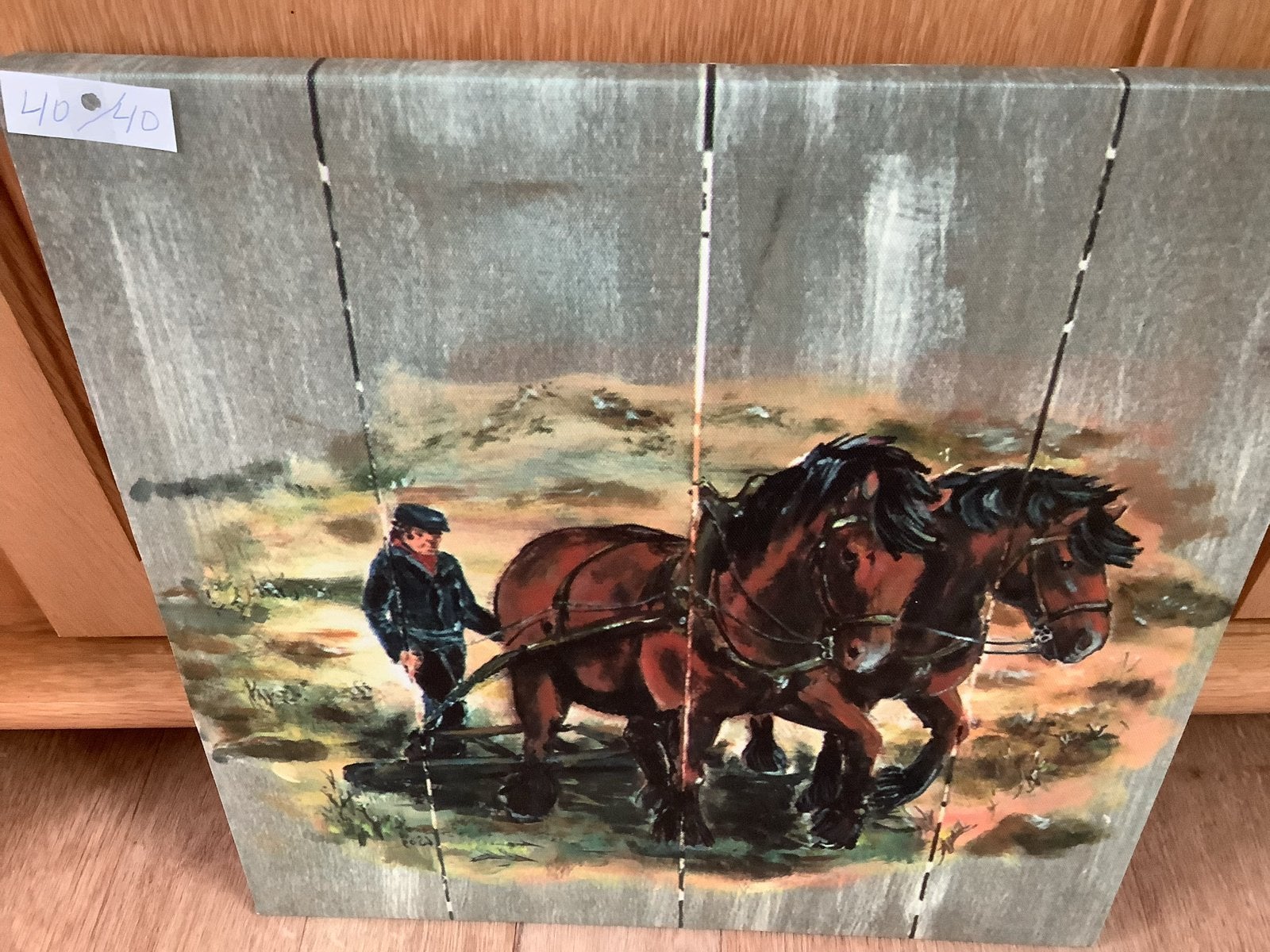 Boerenleven: Ploegende boer met paarden, Ophalen, Doek, Realistisch, Handgeschilderd