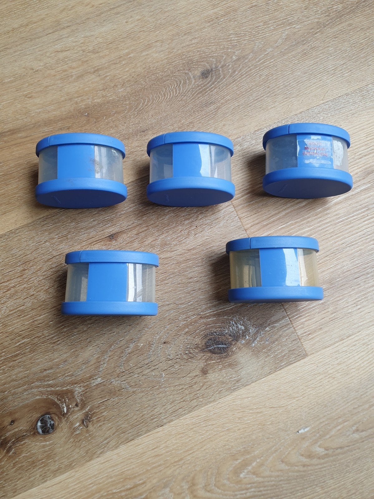 Tupperware Kruidenstrooiers - Set van 5, Gebruikt, Bewaardoos, Blauw, Met deksel