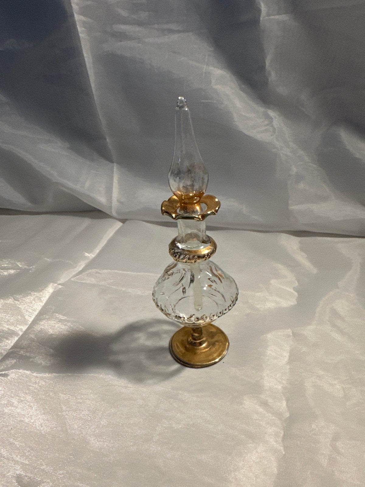 Vintage Glazen Parfumflesje met Gouden Details, Ophalen of Verzenden