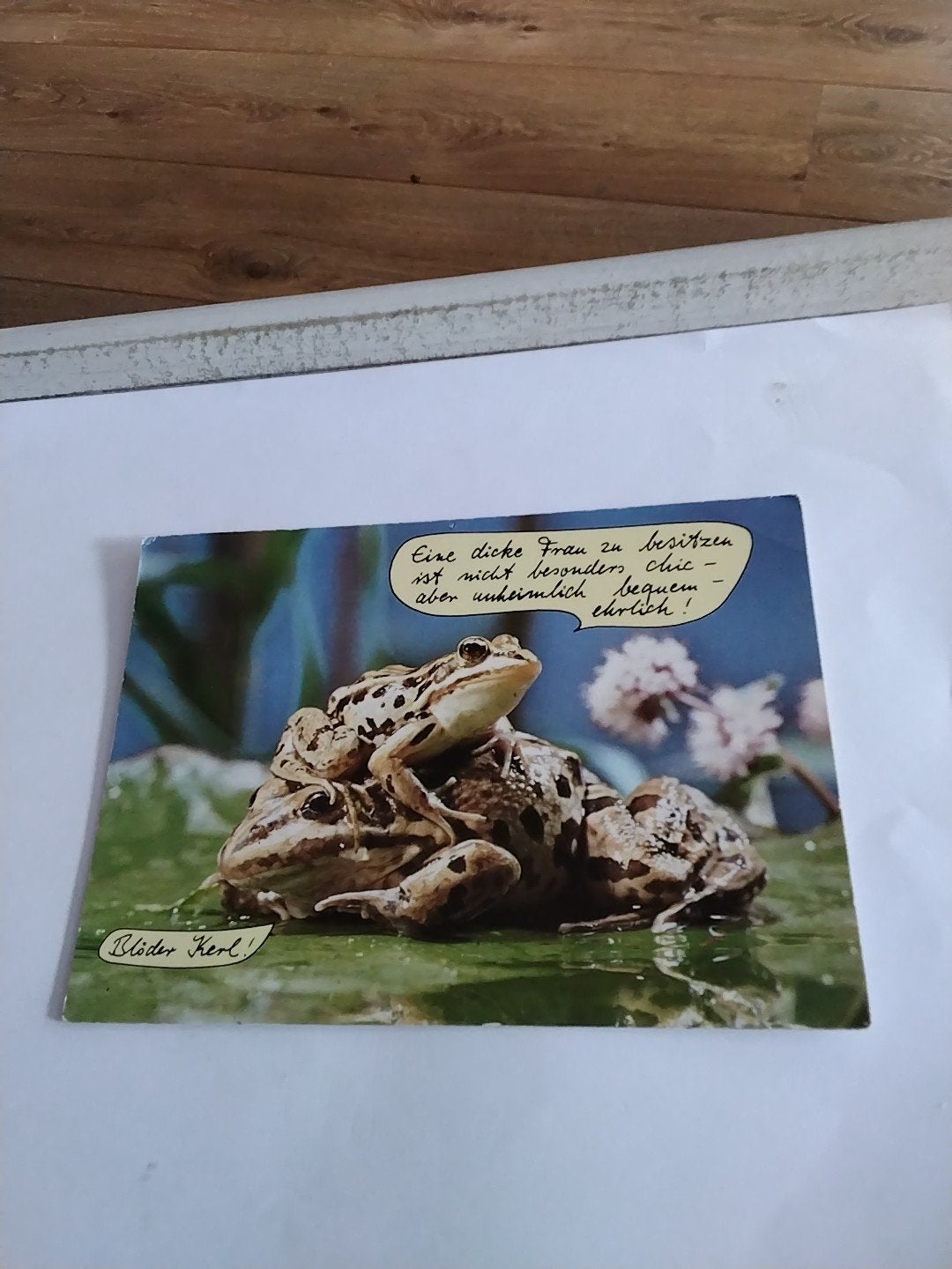 Oude ansichtkaart met kikkers en grappige tekst, Ophalen of Verzenden