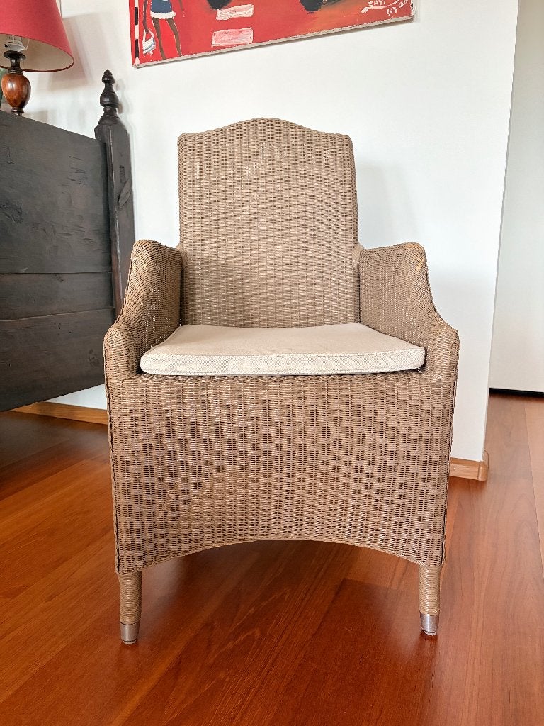 4 Vincent Sheppard Lloyd Loom eetkamerstoelen / armstoelen, Ophalen, Overige materialen, Bruin, Zo goed als nieuw