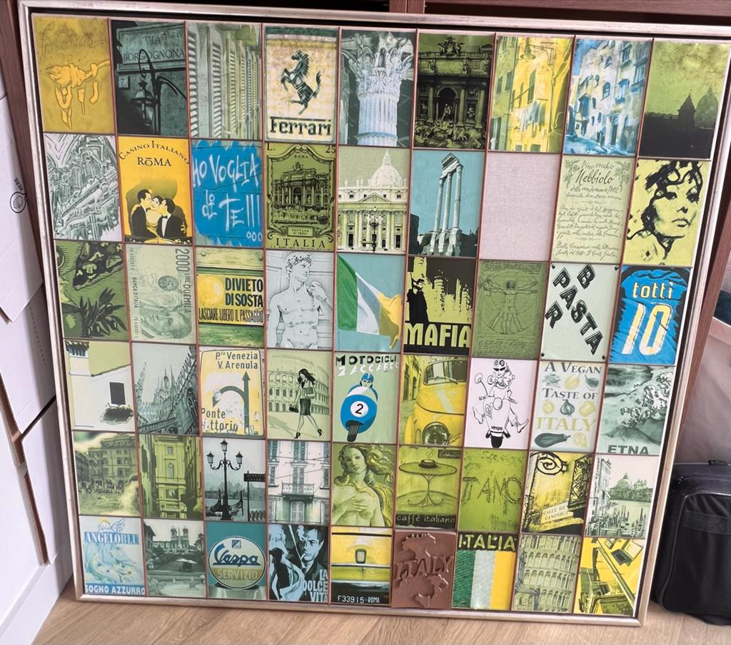 Italiaanse Collage Kunstwerk - Uniek Decoratiestuk, Huis en Inrichting, Woonaccessoires | Schilderijen, Tekeningen en Foto's, Gebruikt
