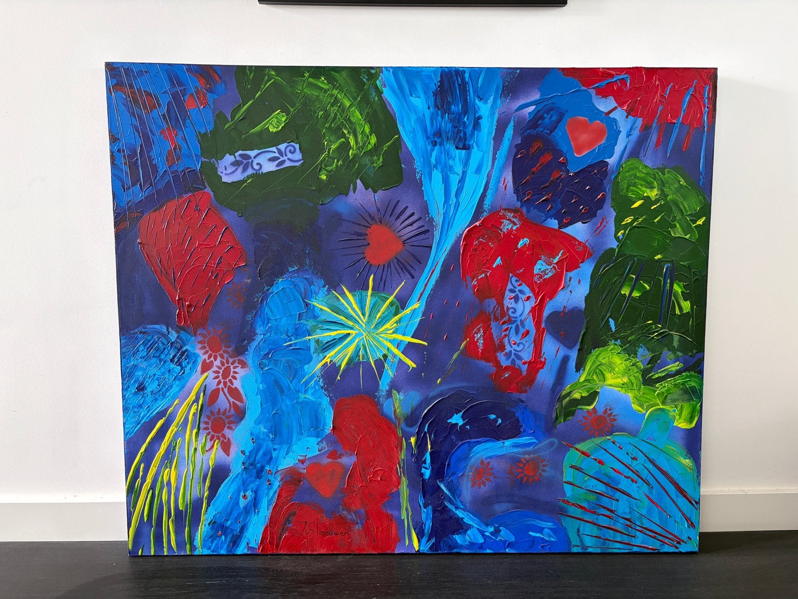 Abstract Schilderij van Jessica van Sleeuwen, Ophalen, Abstract, Acrylverf, Gesigneerd