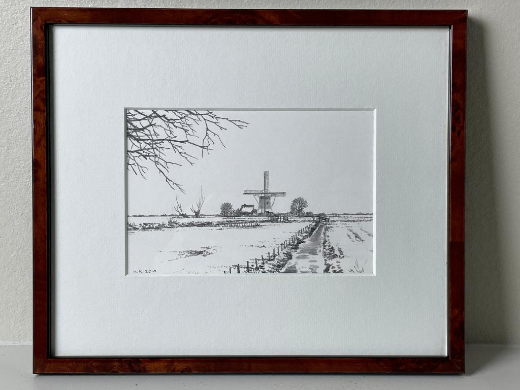 Sneeuwlandschap - potloodtekening - Harmen Kooistra -2010, Ophalen of Verzenden