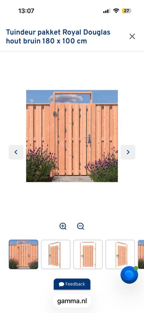 Nieuwe douglas houten poort 180 x 100 cm met RVS beslag, Ophalen, 80 tot 100 cm, Nieuw, Buitendeur