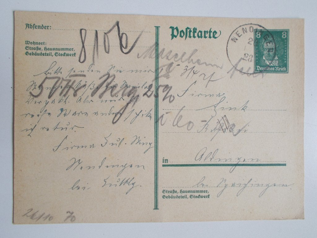 Duitse Rijk, Postkaart Nendingen - Aldingen 1928., Postzegels en Munten, Brieven en Enveloppen | Buitenland, Ophalen, Briefkaart