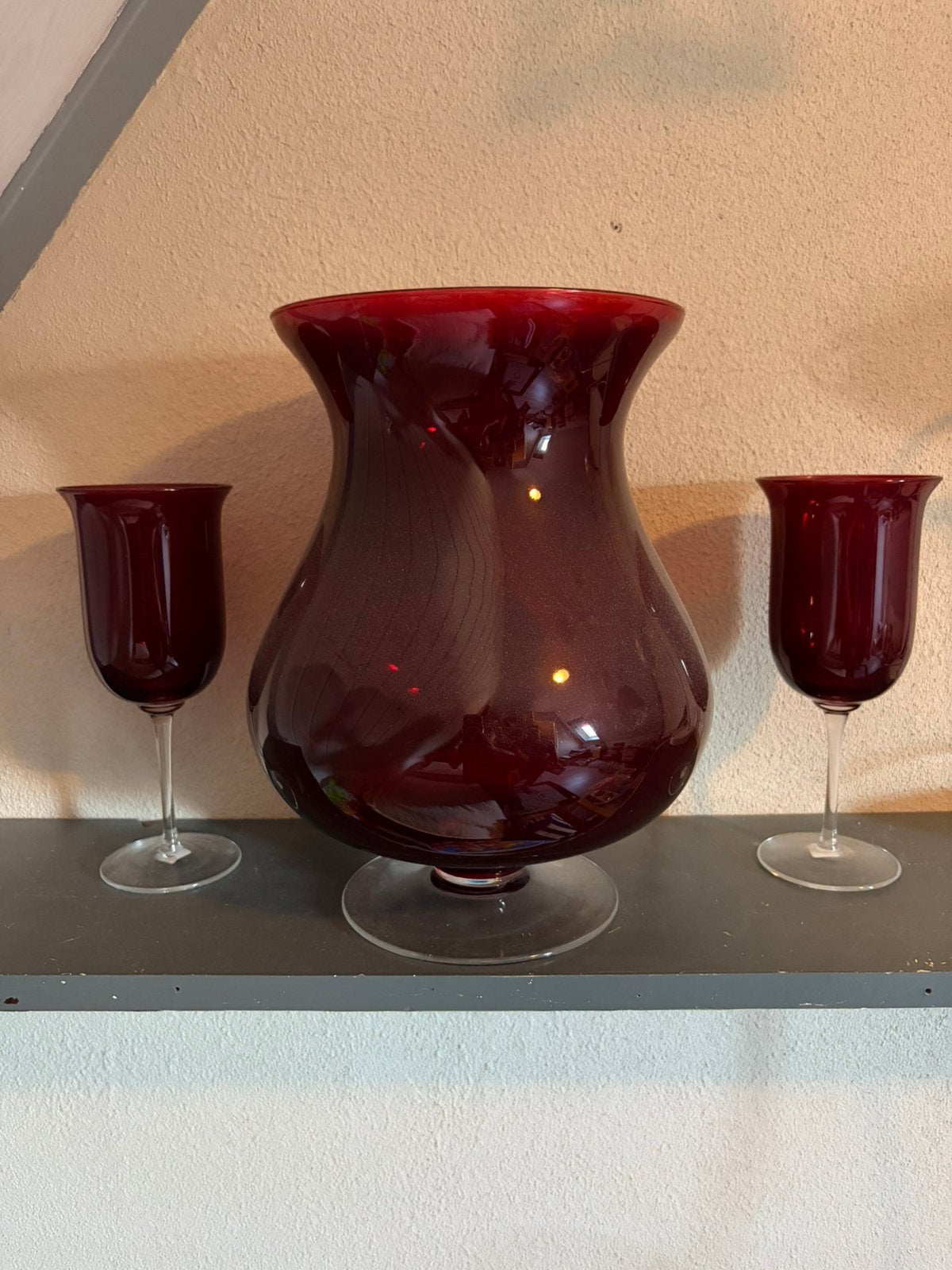 3 delige partylite set, Ophalen, Op voet, Rood, Glas