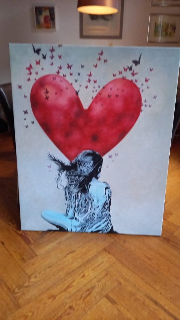 Schilderij meisje met hart - a la banksy stijl, Ophalen, Expressionistisch, Overige onderwerpen