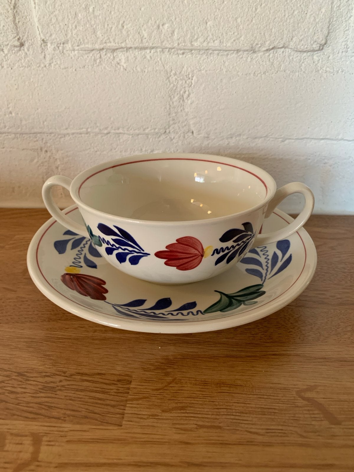 Vintage Boerenbont Boch Frères Keramis soepkom met schotel, Ophalen of Verzenden, Boerenbont, Kom(men)