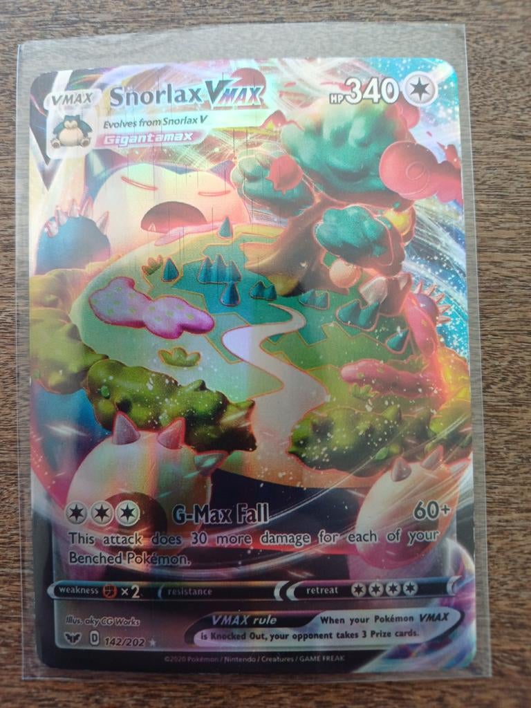 Pokémon Kaart Snorlax VMAX Gigantamax 142/202, Ophalen of Verzenden, Zo goed als nieuw, Losse kaart