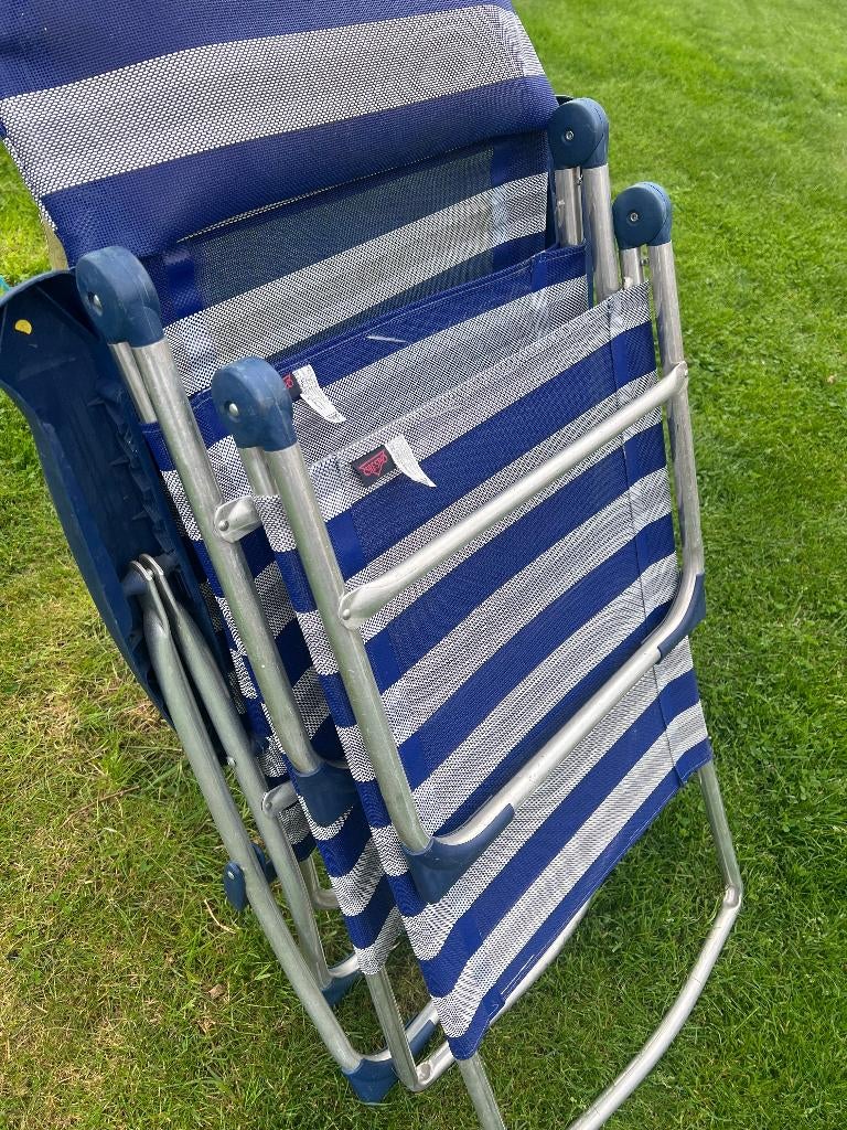 1 campingstoel met 2 Crespo voetenbankjes Blauw wit Elst U, Ophalen, Zo goed als nieuw, Campingstoel