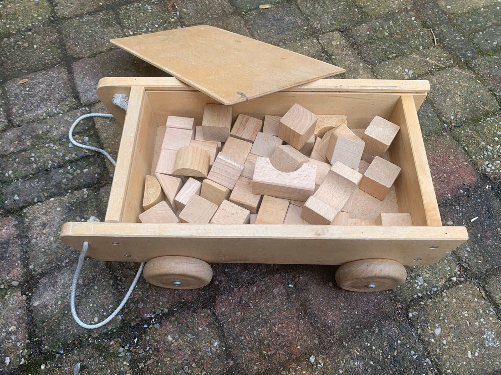 Houten loopwagen met bouwblokken, Ophalen, Gebruikt, Overige merken