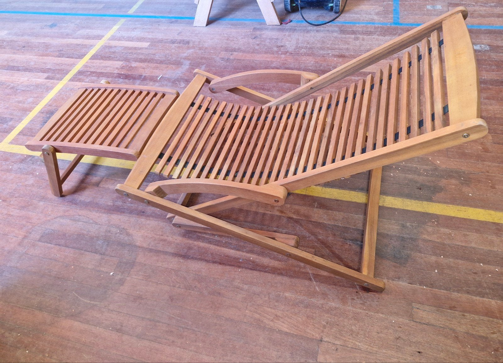 2 luxe houten ligstoelen + voetenbank - Opvouwbaar, Ophalen, Nieuw, Hout, Inklapbaar
