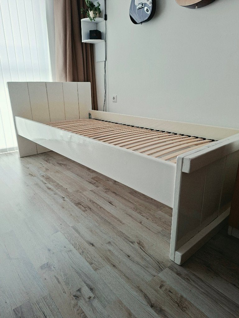 Wit Eenpersoonsbed Hout 90x200, Ophalen, Gebruikt, 90 cm, Eenpersoons