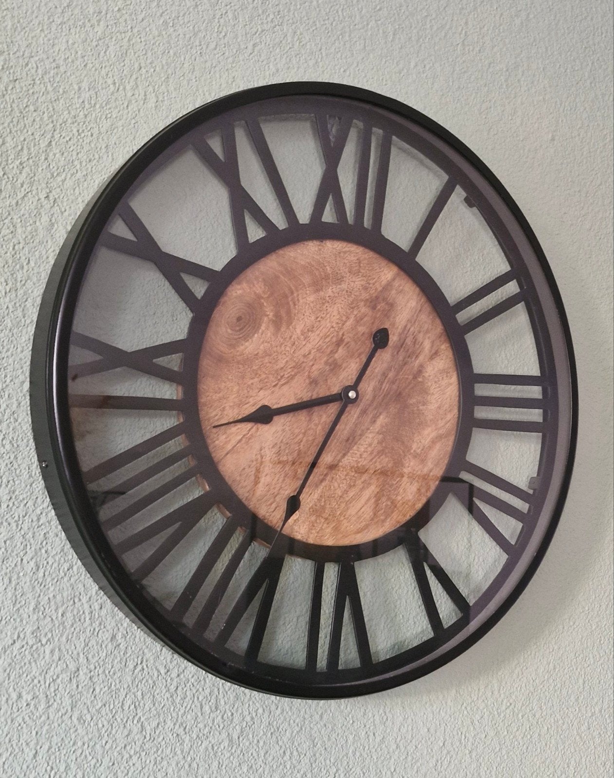 Industriële Wandklok Rond 50 cm, Analoog, Ophalen of Verzenden, Industrieel, Zwart