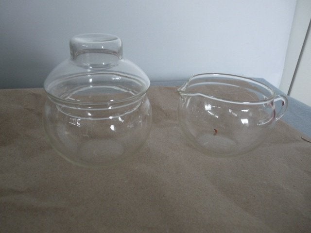 glazen roomstel melkkan en suikerpot met deksel, Nieuw, Ophalen of Verzenden, Overige merken, Glas
