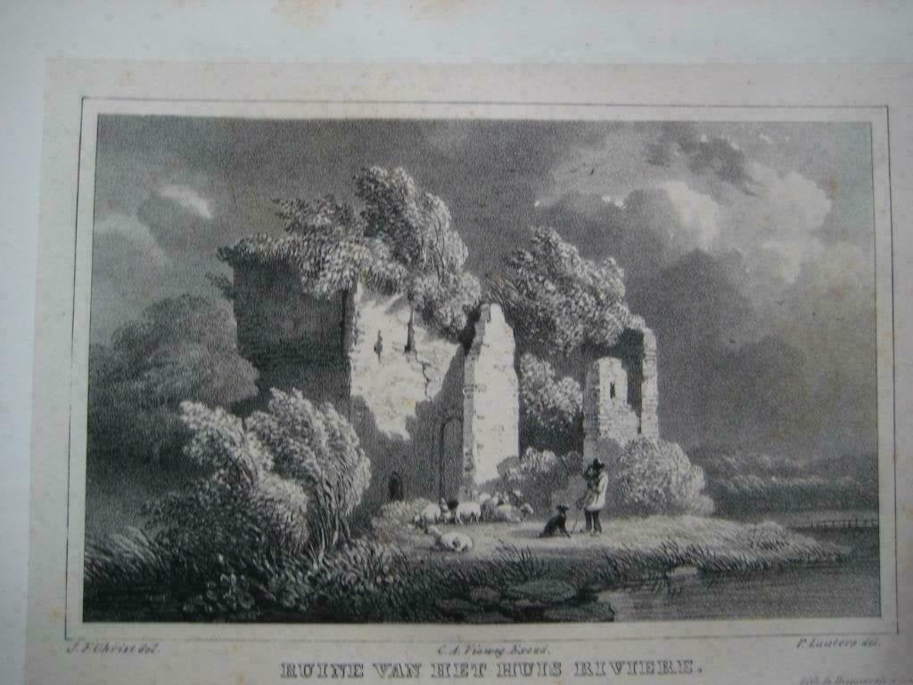36 / Schiedam ruïne van Huis Riviere Litho 1846, Ophalen of Verzenden