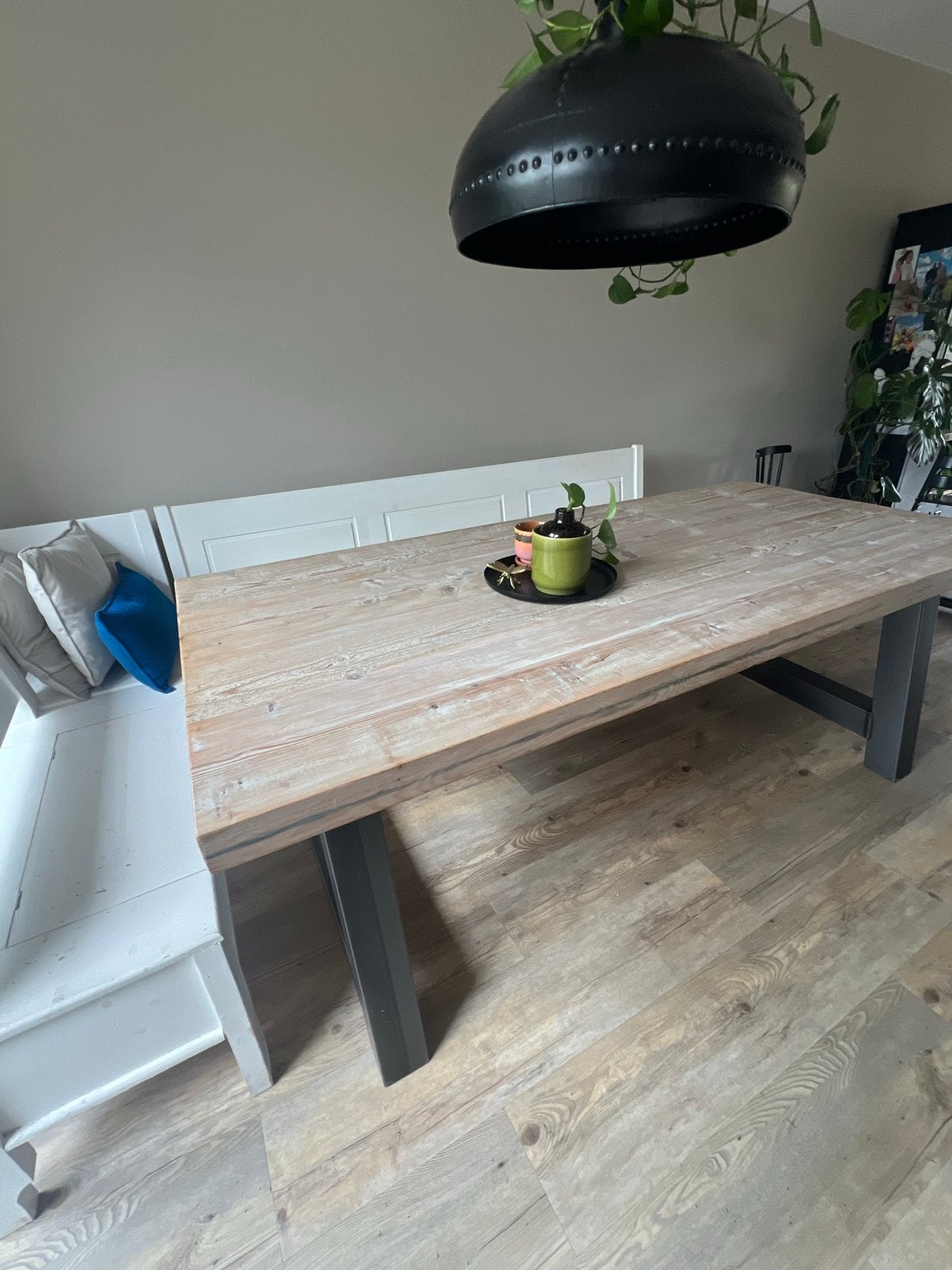 Zeer stevige eettafel 220x100 cm met stalen onderstel, Huis en Inrichting, Ophalen, Gebruikt, 200 cm of meer, 50 tot 100 cm