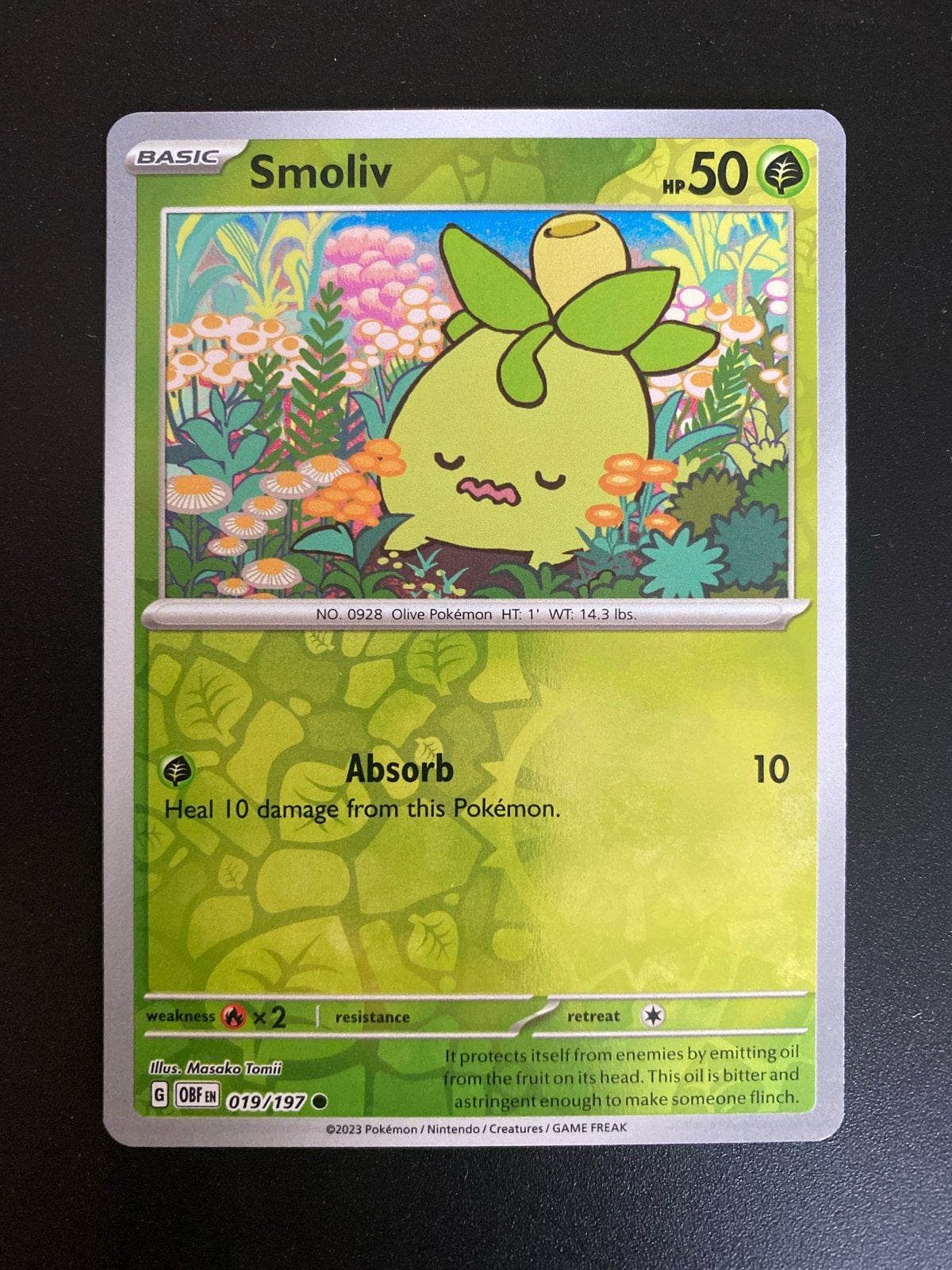 Smoliv 019/197 Reverse Holo Obsidian Flames, Ophalen of Verzenden, Zo goed als nieuw, Losse kaart, Foil