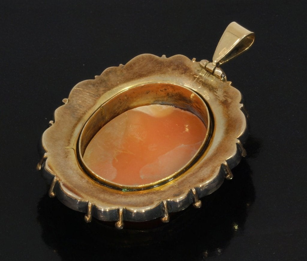 Grote 14k gouden camee hanger robijn zilver antiek fraai, Ophalen of Verzenden, Goud, Hanger, Met edelsteen