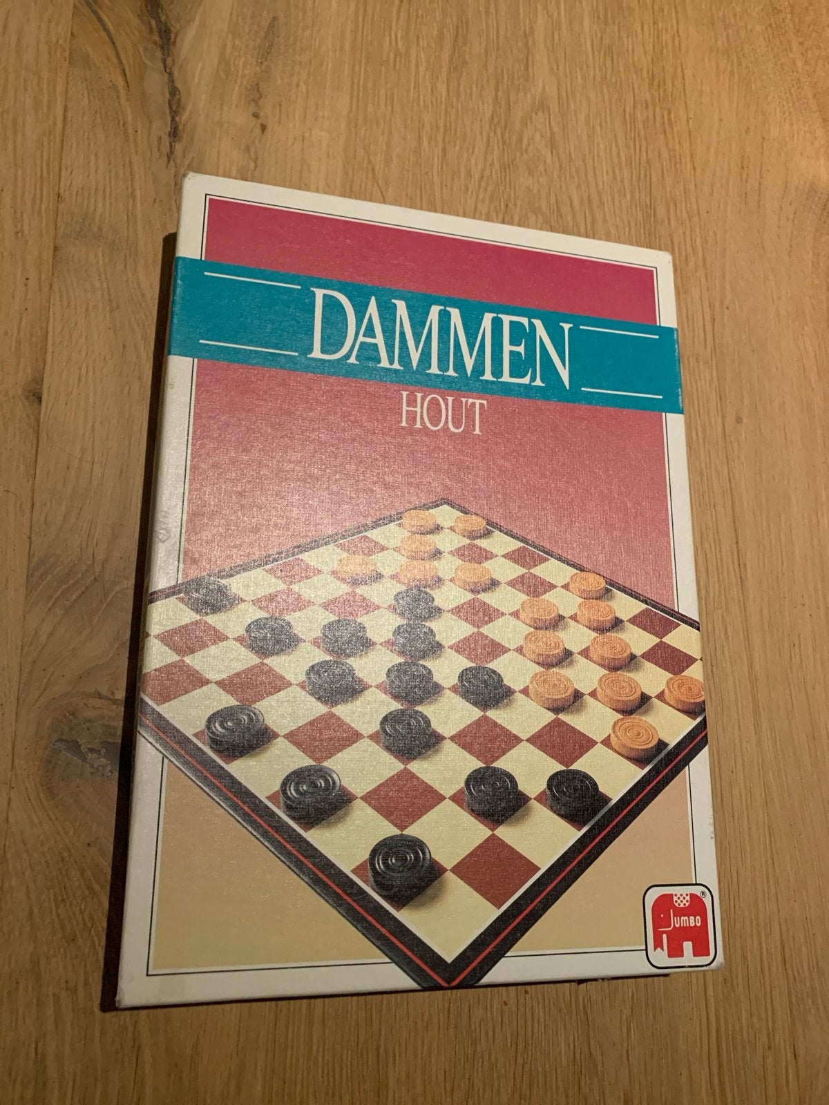 Dammen - Compleet damspel met houten damstenen. Van Jumbo., Een of twee spelers, Ophalen of Verzenden, Zo goed als nieuw