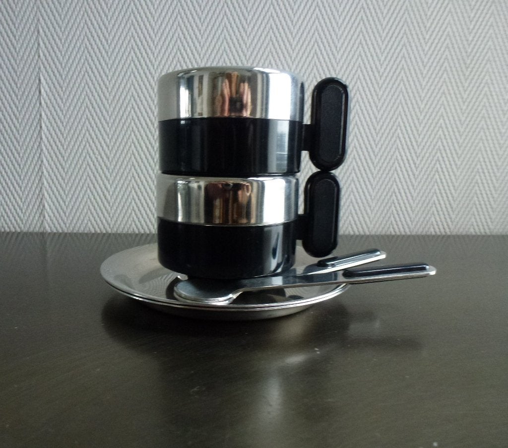 Morinox 2 Italiaanse espresso kop en schotels met lepeltjes, Huis en Inrichting, Overige materialen, Nieuw, Ophalen of Verzenden