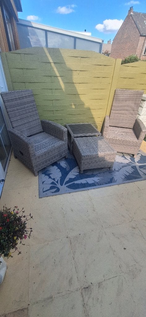 complete Wicker Loungeset grijs incl. kussenbox en hocker, Tuin en Terras, Gebruikt, Bijzettafel, Loungeset, Wicker