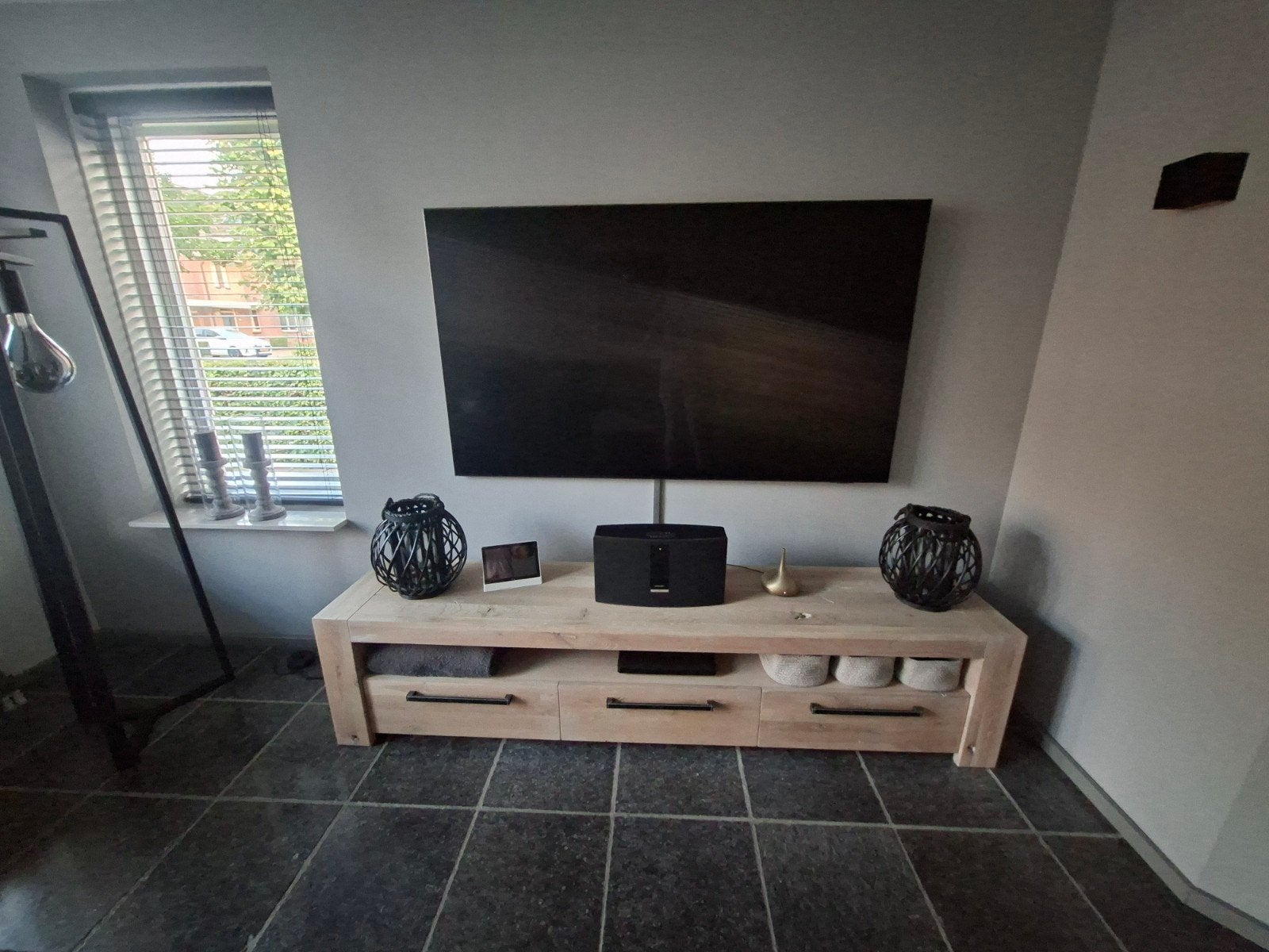 licht houten tv meubel 222x50x45cm, Ophalen, Zo goed als nieuw, 25 tot 50 cm, Minder dan 100 cm