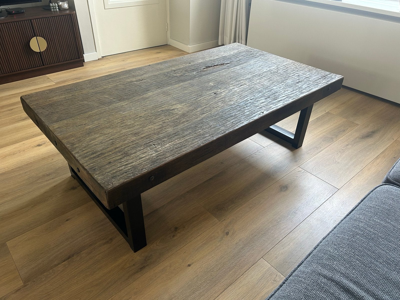 Salontafel Railwood met sledepoot 140x80, Ophalen, Gebruikt, Rechthoekig, Overige houtsoorten