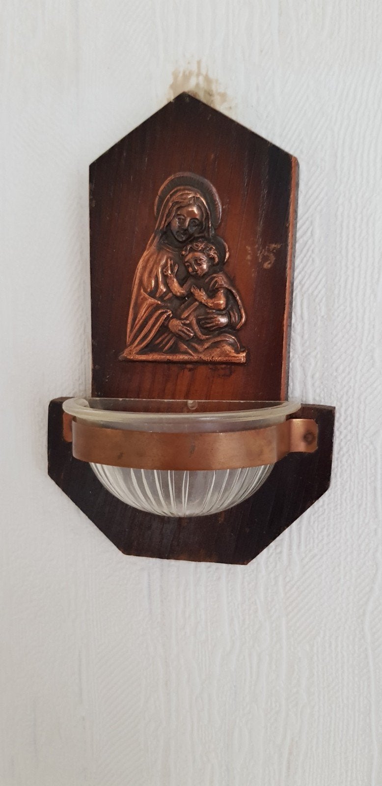 Mooi houten wijwater bakje, Verzenden, Gebruikt, Christendom | Katholiek