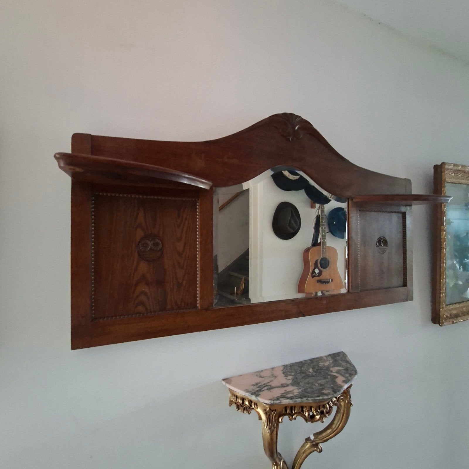 antieke spiegel art Nouveau Jugendstil met planken, Ophalen, Rechthoekig