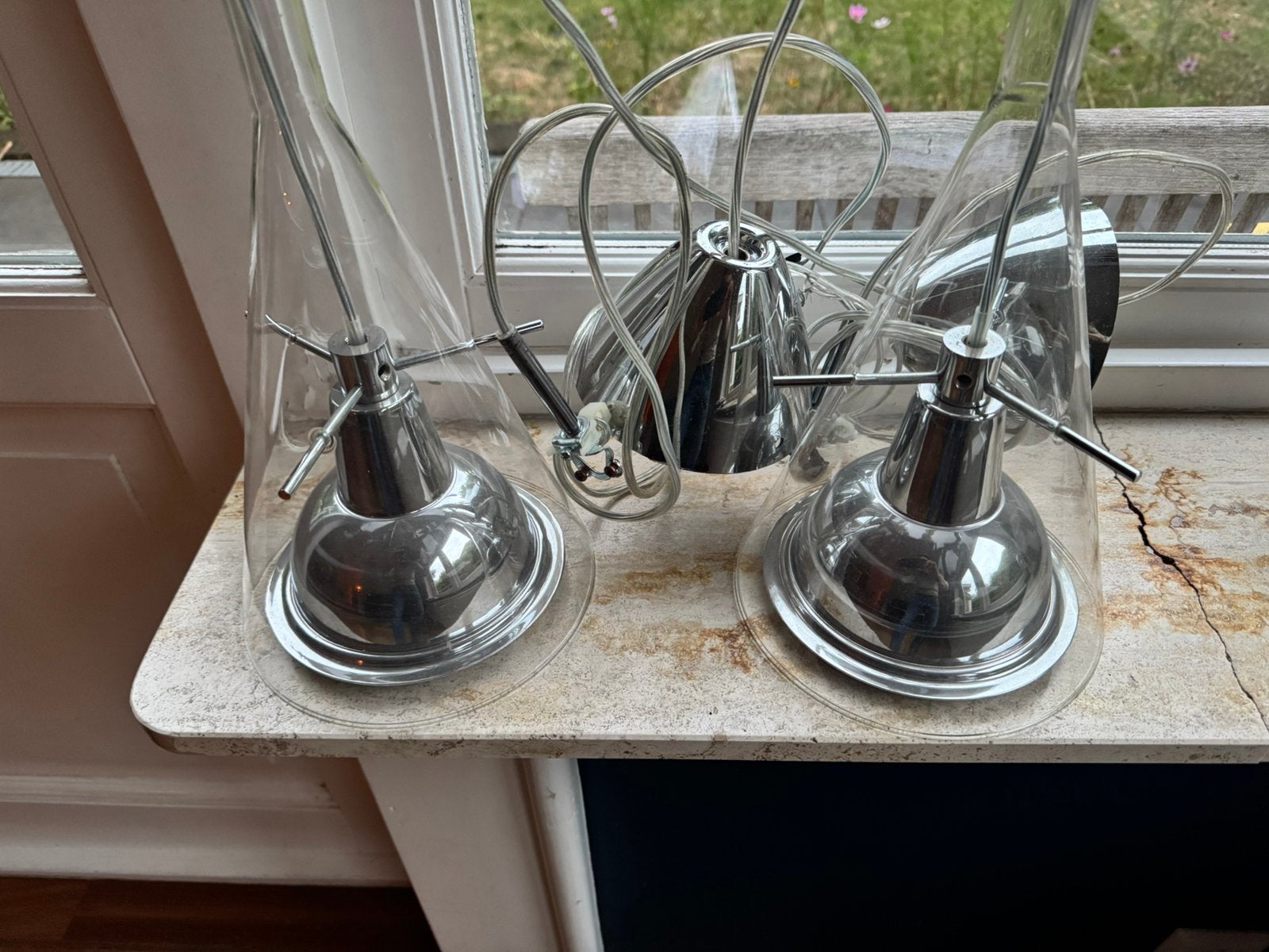 2 Design hanglampen - glas, Gebruikt, E14 (klein), Glas, LED