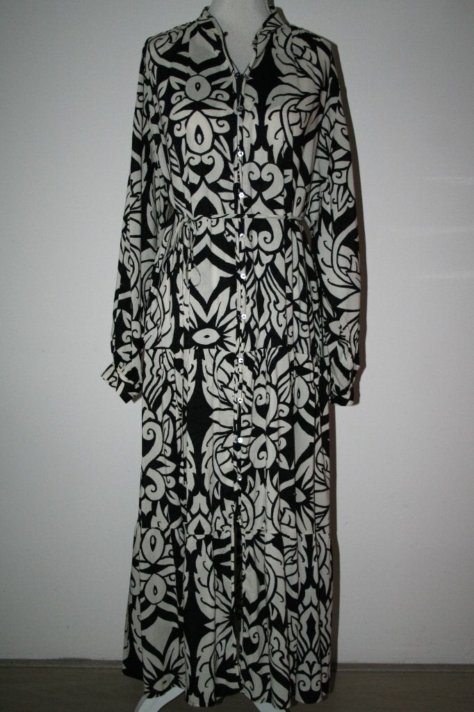 H&M viscose katoen maxi jurk mt 42 44 L, H&M, Verzenden, Wit, Maat 42/44 (L)