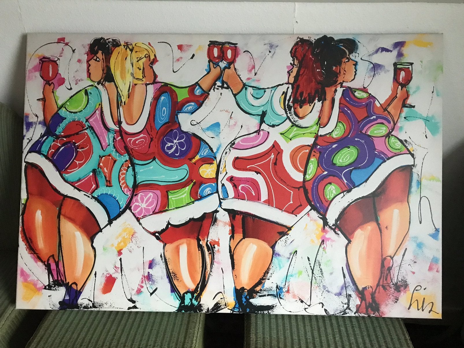 Dikke Dames schilderij, Antiek en Kunst, Ophalen, Overige materialen, Overige technieken, Figuren