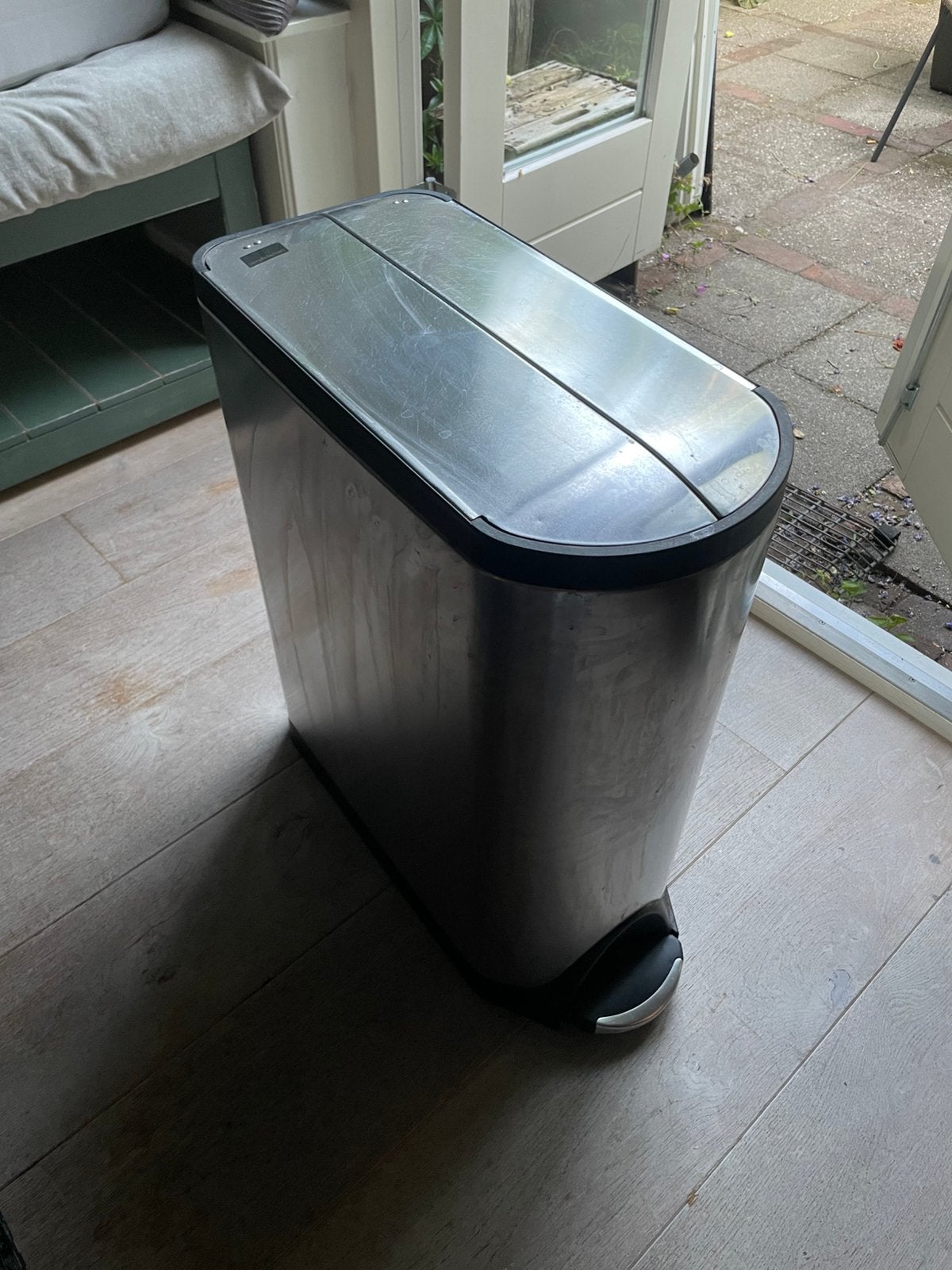 Simplehuman prullenbak pedaal 2 vakken, Ophalen, 50 – 75, Gebruikt, Met pedaal