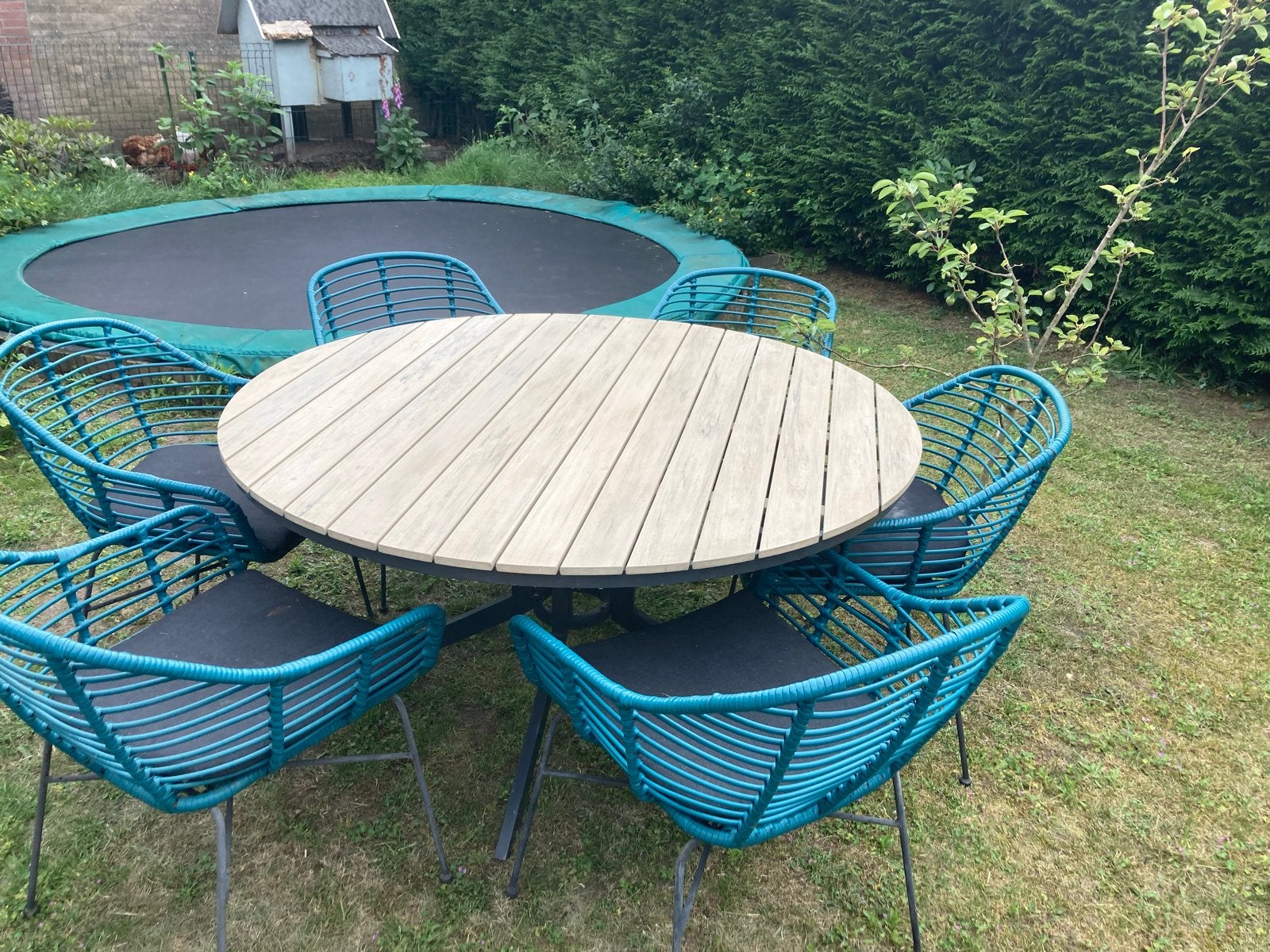 Mooie aluminium tuintafel met 6 stoelen en kussens, Tuin en Terras, Tuinsets en Loungesets, Ophalen, Gebruikt, Eettafel, 6 zitplaatsen