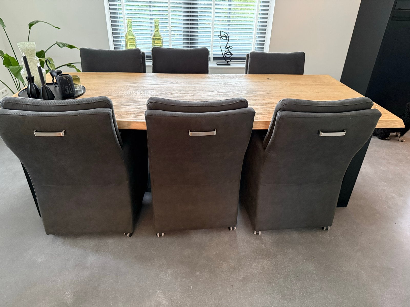 6 comfortabele eetkamerstoelen - Grijs stof, Gebruikt, Ophalen of Verzenden, Vijf, Zes of meer stoelen, Stof