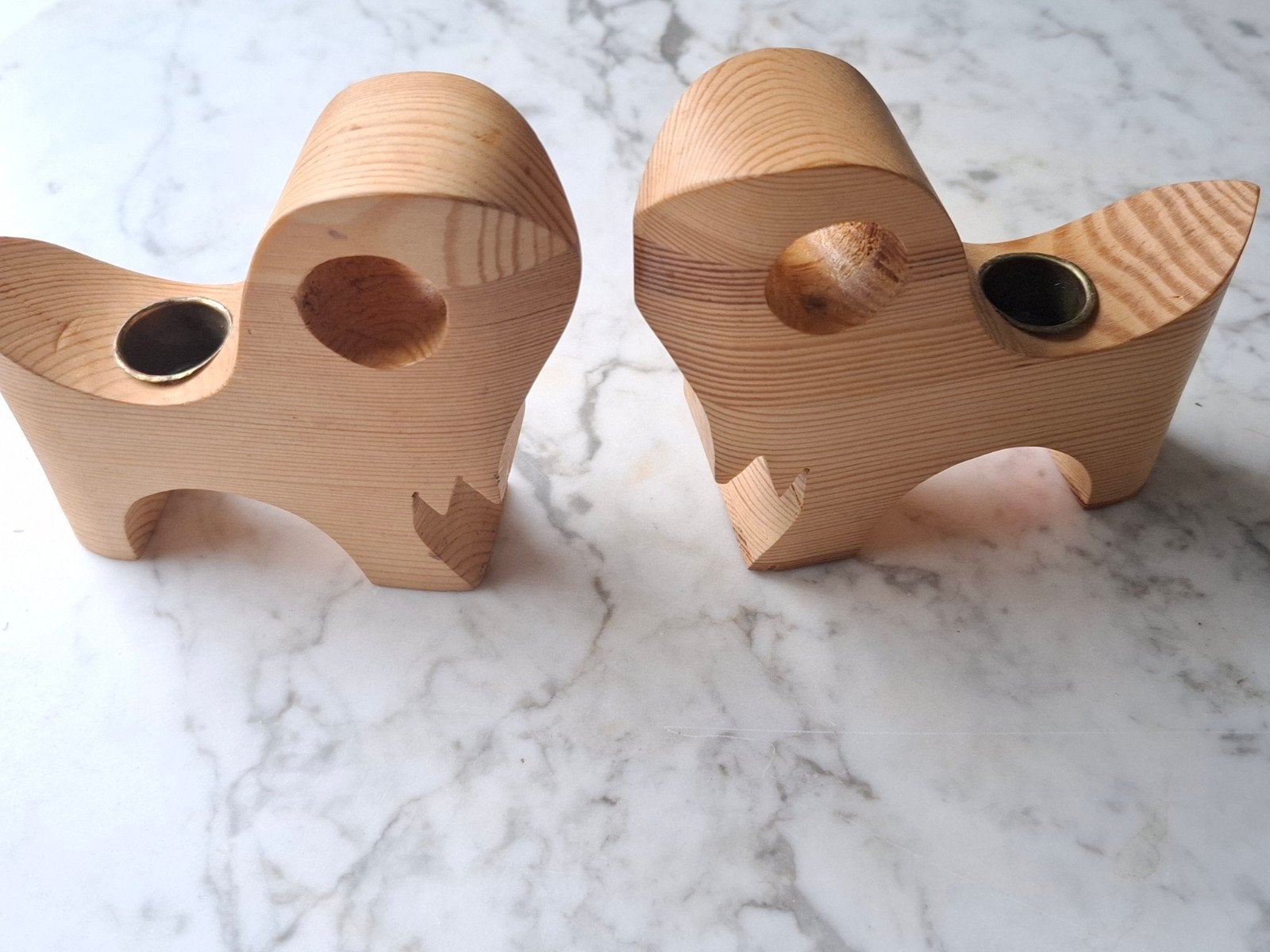 2x vintage julbock uit Zweden pinewood kerst kandelaar hout, Verzenden