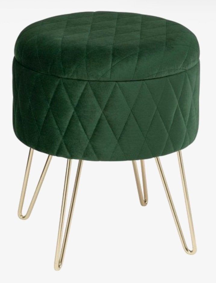Groene fluwelen poef/ottoman met opbergruimte, Ophalen, Minder dan 50 cm, Rond, Zo goed als nieuw