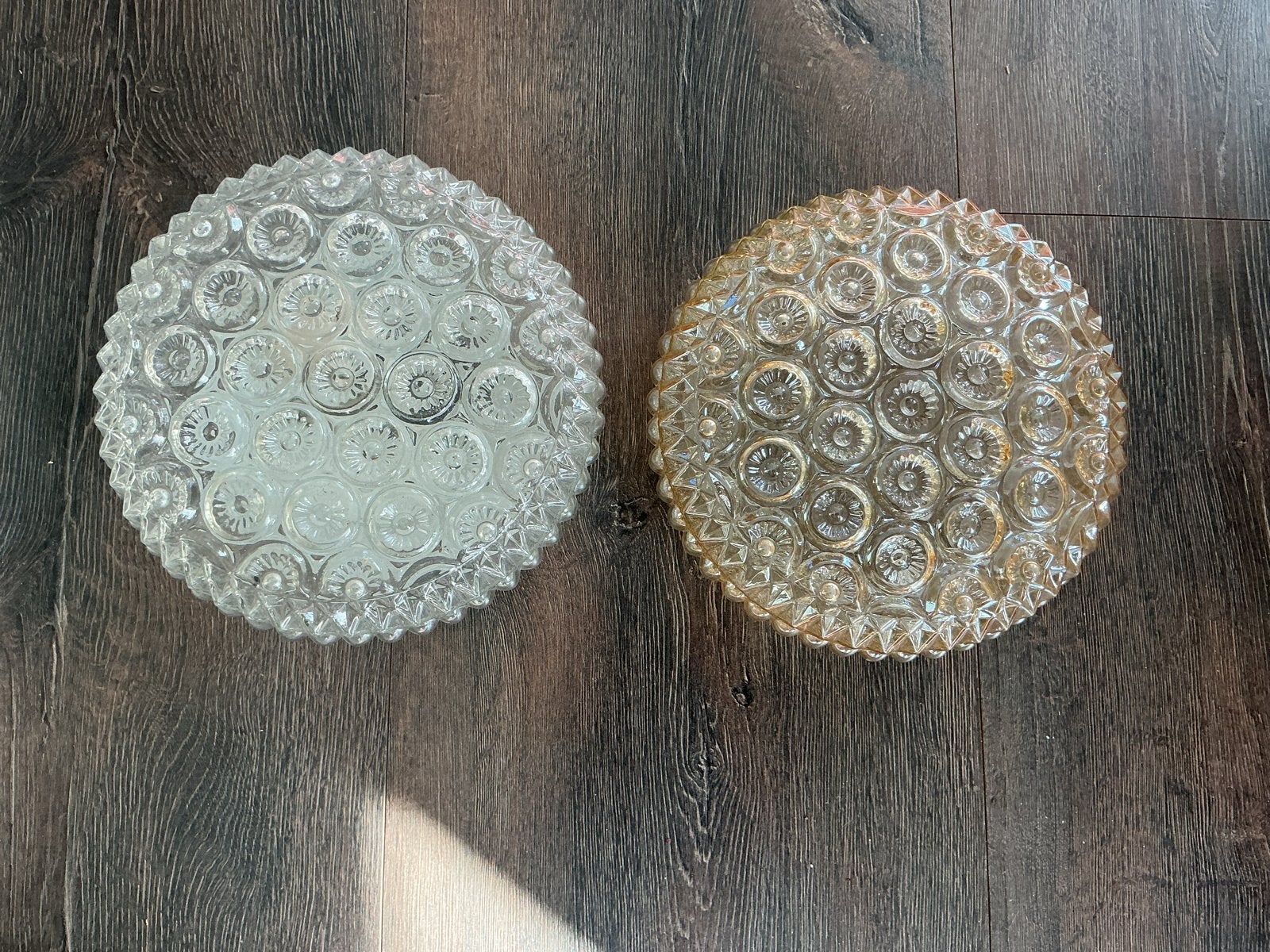 Vintage Plafonnières - Wit en Amber Glas, Ophalen of Verzenden