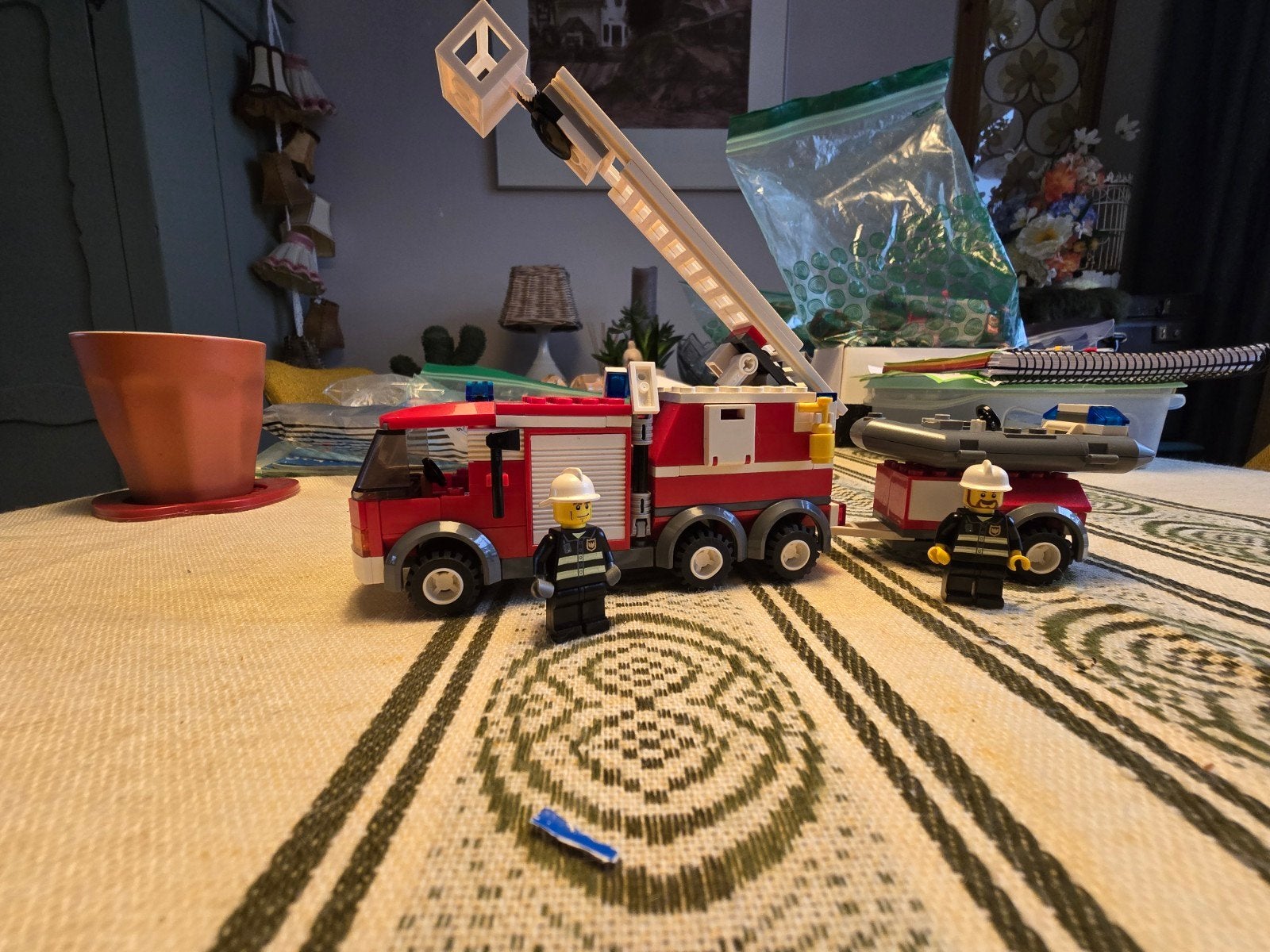 LEGO City 7239 Brandweerwagen met reddingsboot, Lego, Ophalen of Verzenden, Complete set, Inclusief instructies