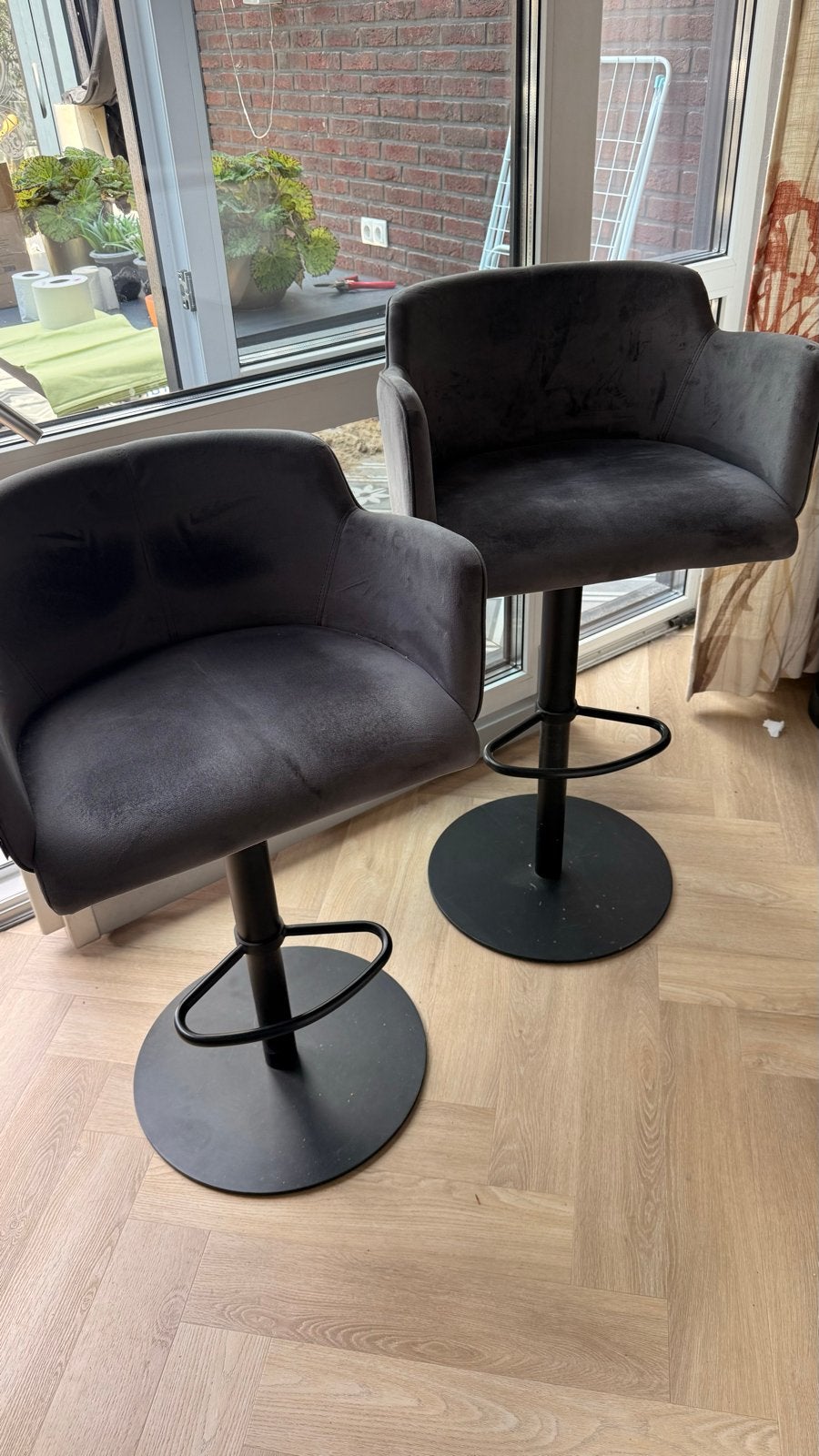 Set van 2 verstelbare barkrukken met rugleuning, Ophalen, Gebruikt, In hoogte verstelbaar, 90 cm of meer