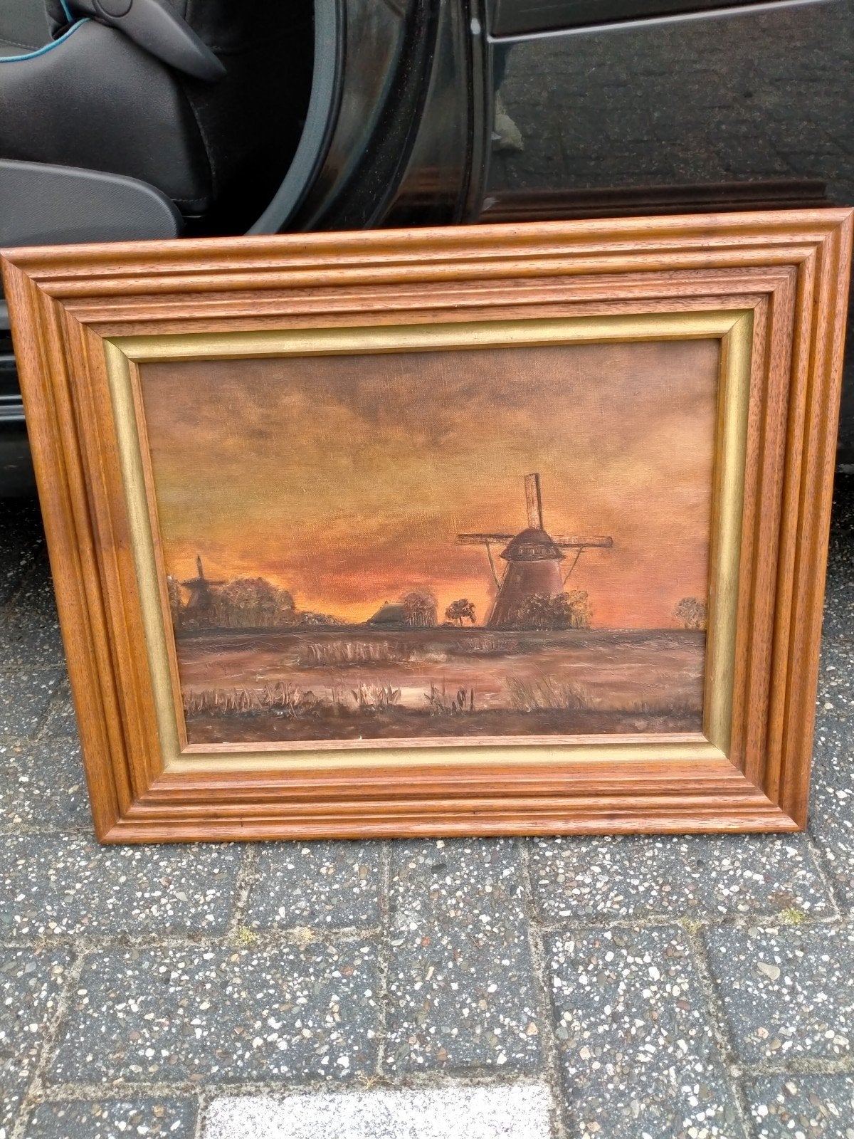 Schilderij met molen in mooie lijst, Antiek en Kunst, Kunst | Schilderijen | Klassiek, Ophalen of Verzenden