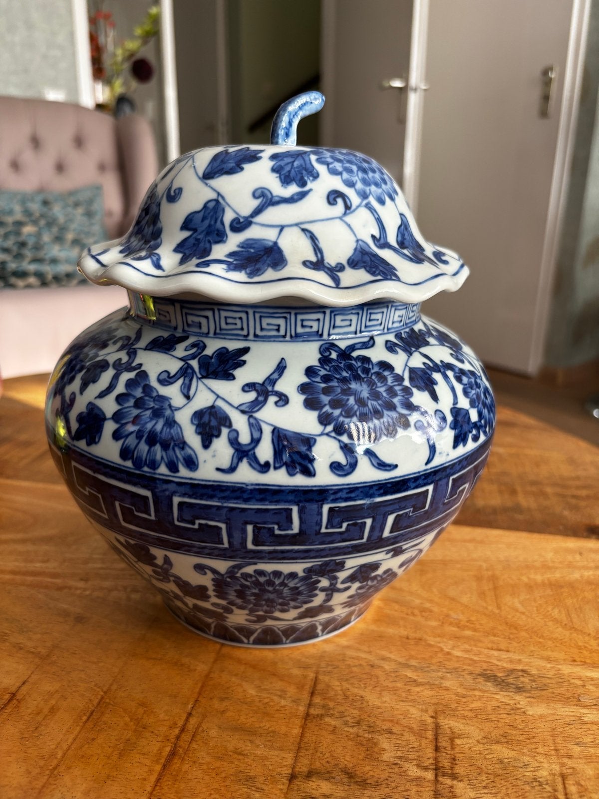 Prachtige Blauw-Witte Gemberpot met Deksel - Chinees Porsele, Ophalen