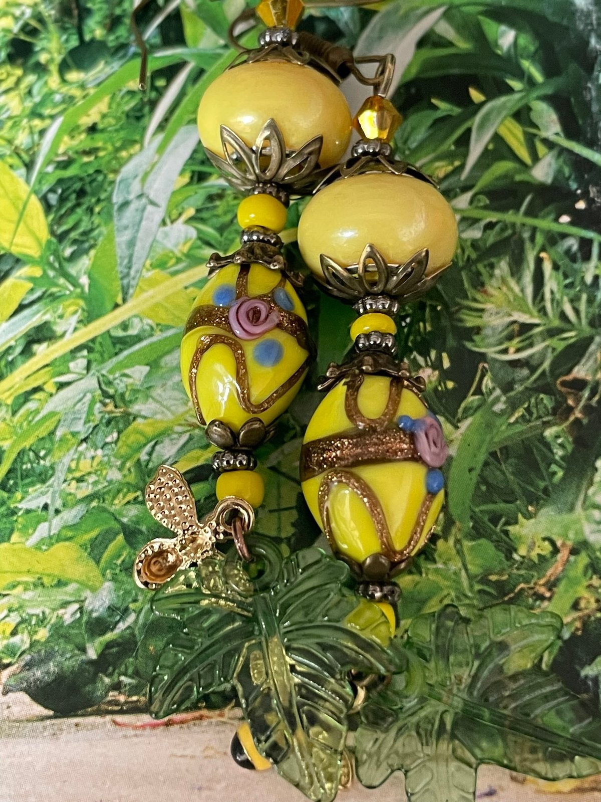 Gele lampwork hangers, Sieraden, Tassen en Uiterlijk, Oorbellen, Ophalen of Verzenden, Nieuw, Geel, Overige materialen