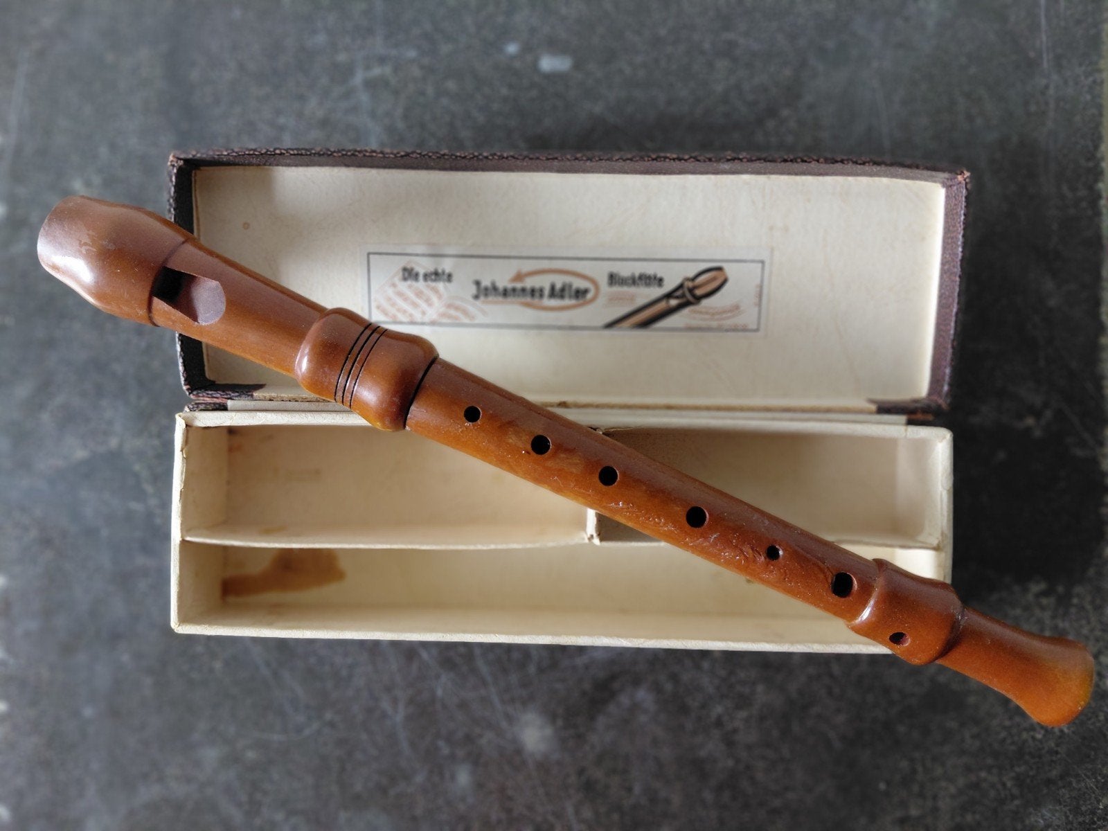 Vintage Johannes Adler blokfluit met originele doos, Ophalen of Verzenden, Zo goed als nieuw, Sopraan of Sopranino, Met koffer, hoes of etui