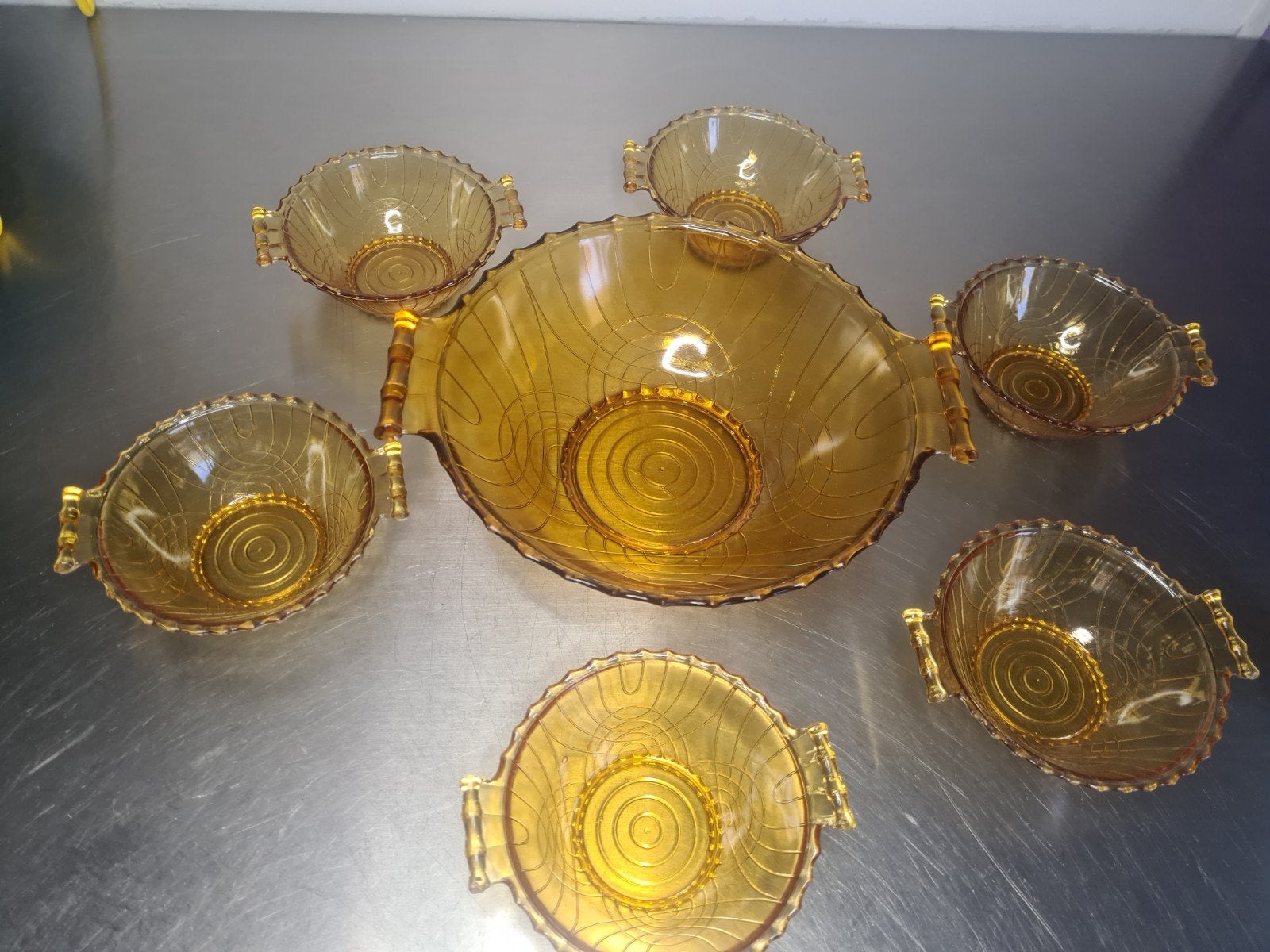 Vintage amberkleurige glasservies set, Ophalen of Verzenden