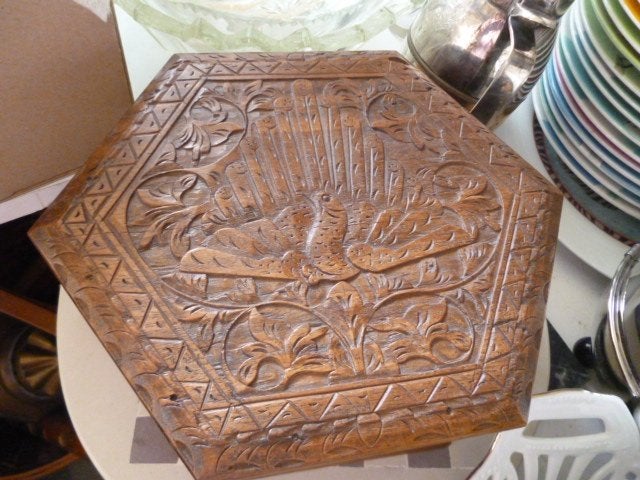 Prachtige oude teakdoos Garuda 20x18 cm  Indonesie Indie, Ophalen of Verzenden