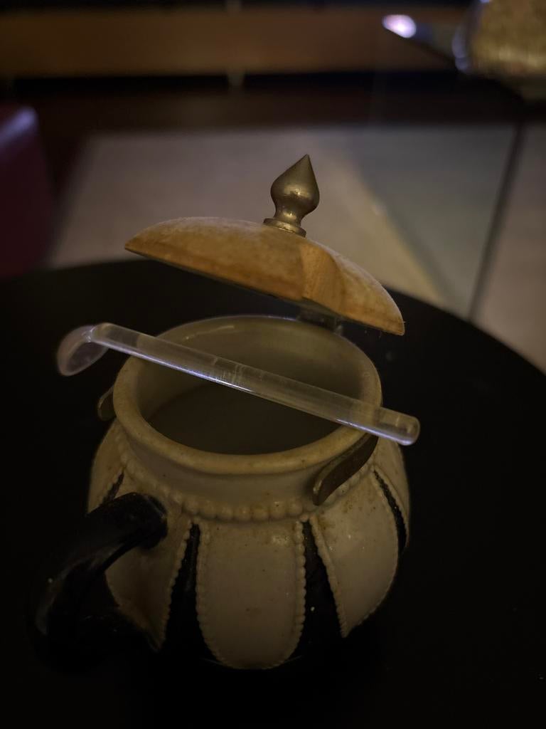 Vintage suikerpot met deksel en lepel, Antiek en Kunst, Ophalen of Verzenden